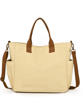 Bolsa Grande em Lona com Alça Ajustável Removível e Bolsos – Rania