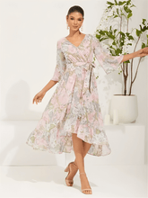 Vestido Midi Floral em Chiffon Evasê Assimétrico de Mangas Sino – Alexia [FRETE FULL]