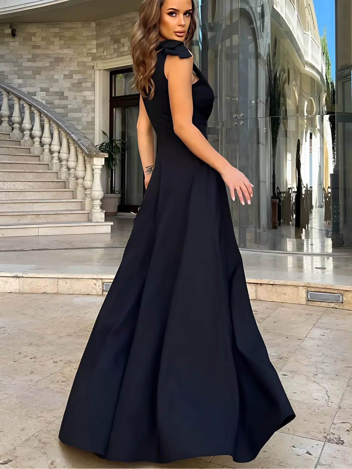 Vestido Longo de Festa com Decote em V Laço nas Alças e Fenda  - Lara [FRETE FULL]