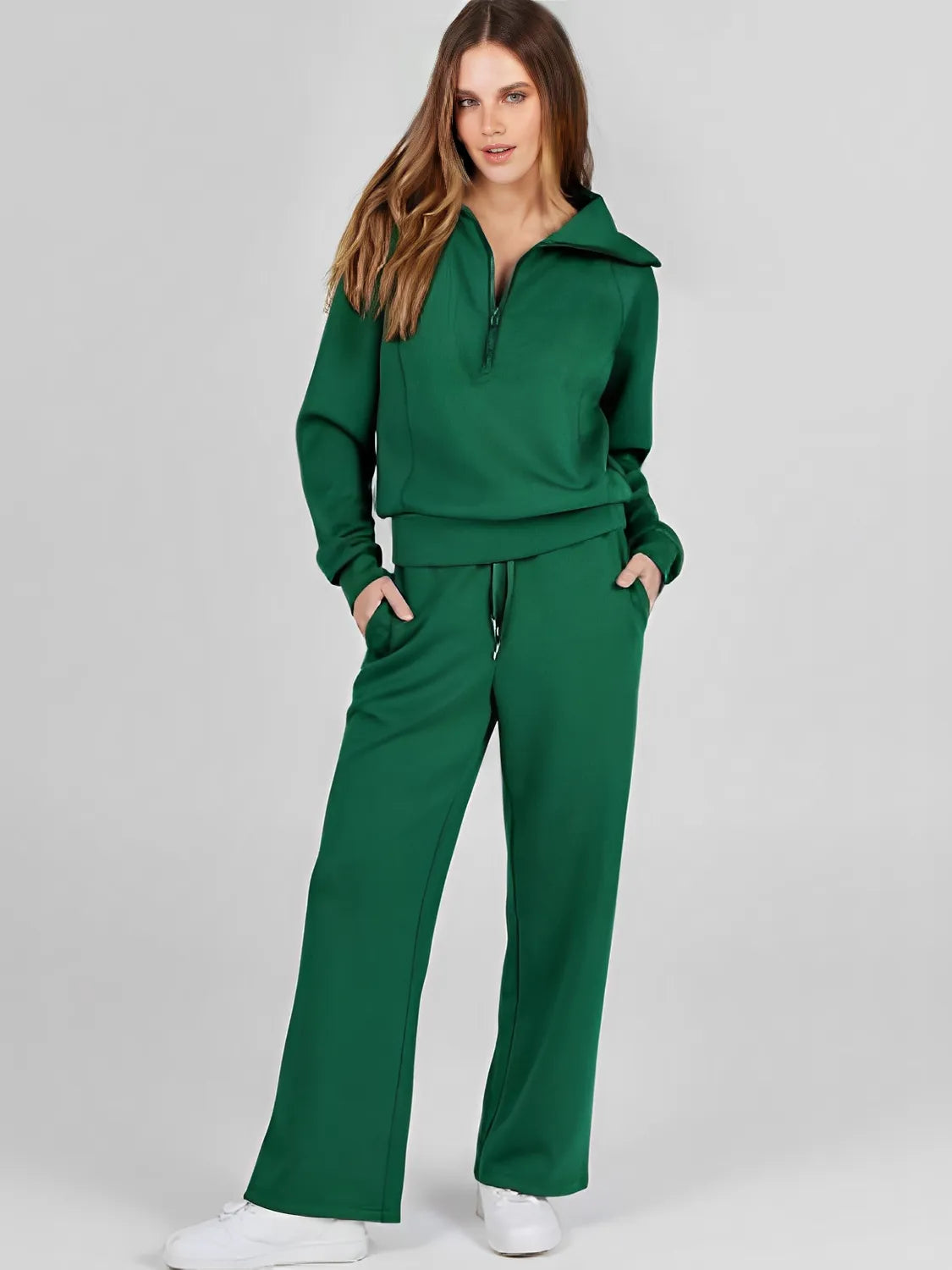 Conjunto Feminino com Suéter Gola Alta Ajustável e Calça Cintura Média com Ajuste de Cordão - Alessandra [FRETE FULL]