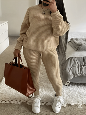 Conjunto de Tricô com Suéter Oversized e Calça Legging Ajustável – Ranya [FRETE FULL]