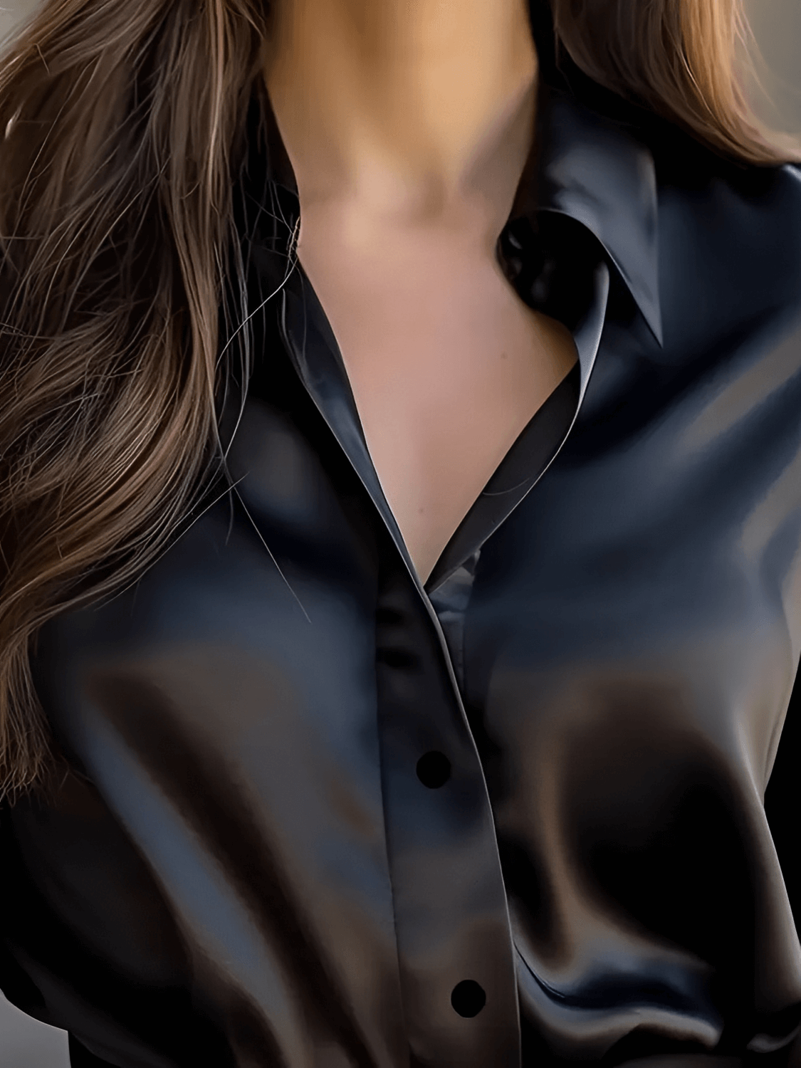 Camisa Acetinada com Gola Lapela e Punhos Retos – Iolanda[FRETE FULL]