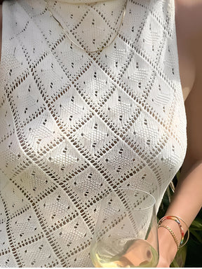 Vestido Longo em Crochê Vazado com Fenda Lateral – Filipa [FRETE FULL]