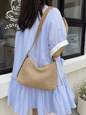 Bolsa Tiracolo de Palha com Alça Ajustável  Elegante em Couro PU- Coraline
