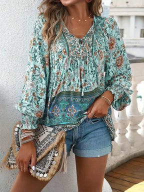 Blusa Boho Floral em Viscose com Decote em V – Flora [FRETE FULL]