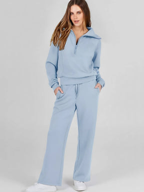 Conjunto Feminino com Suéter Gola Alta Ajustável e Calça Cintura Média com Ajuste de Cordão - Alessandra [FRETE FULL]