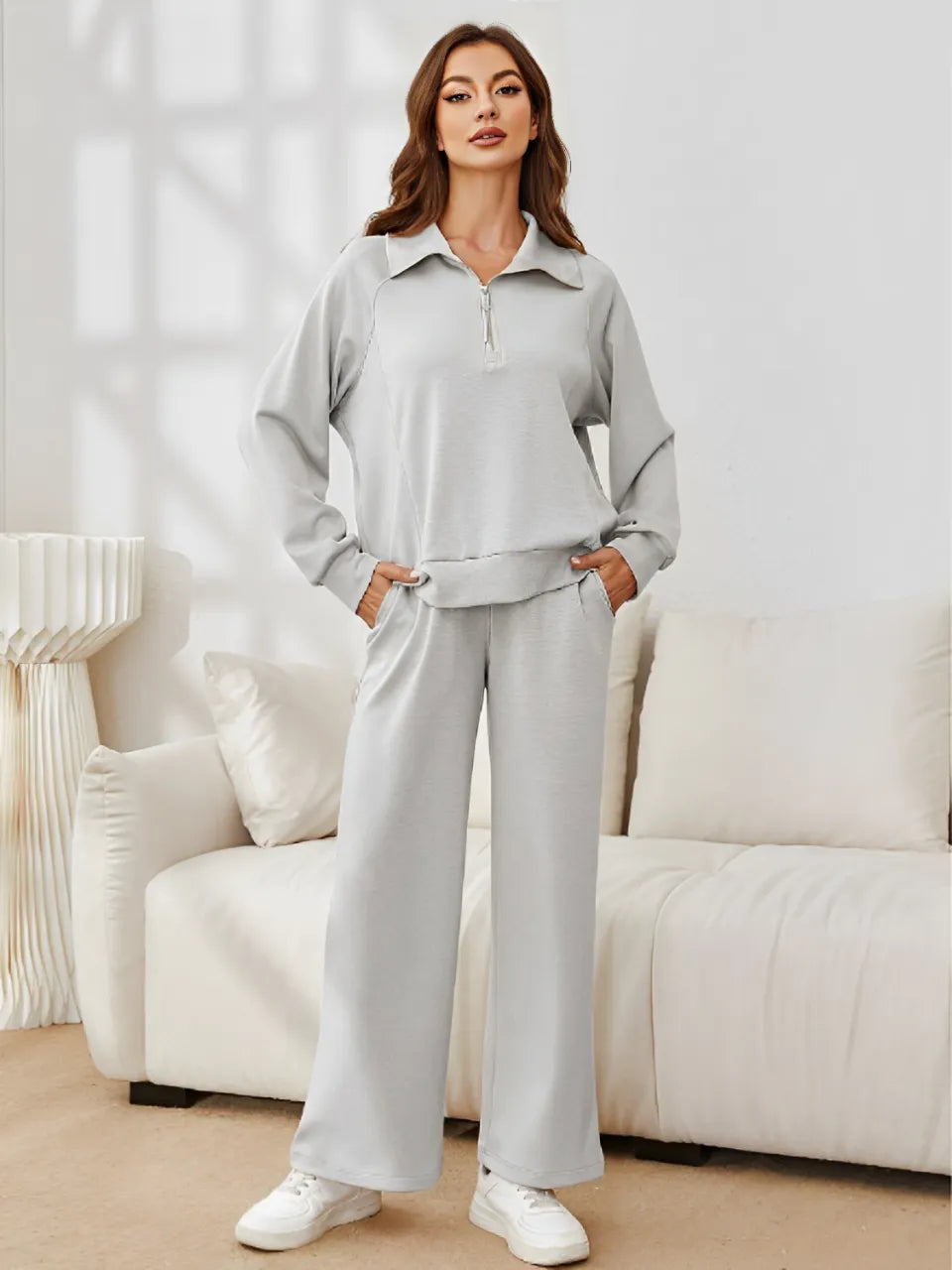 Conjunto Feminino com Suéter Gola Alta Ajustável e Calça Cintura Média com Ajuste de Cordão - Alessandra [FRETE FULL]