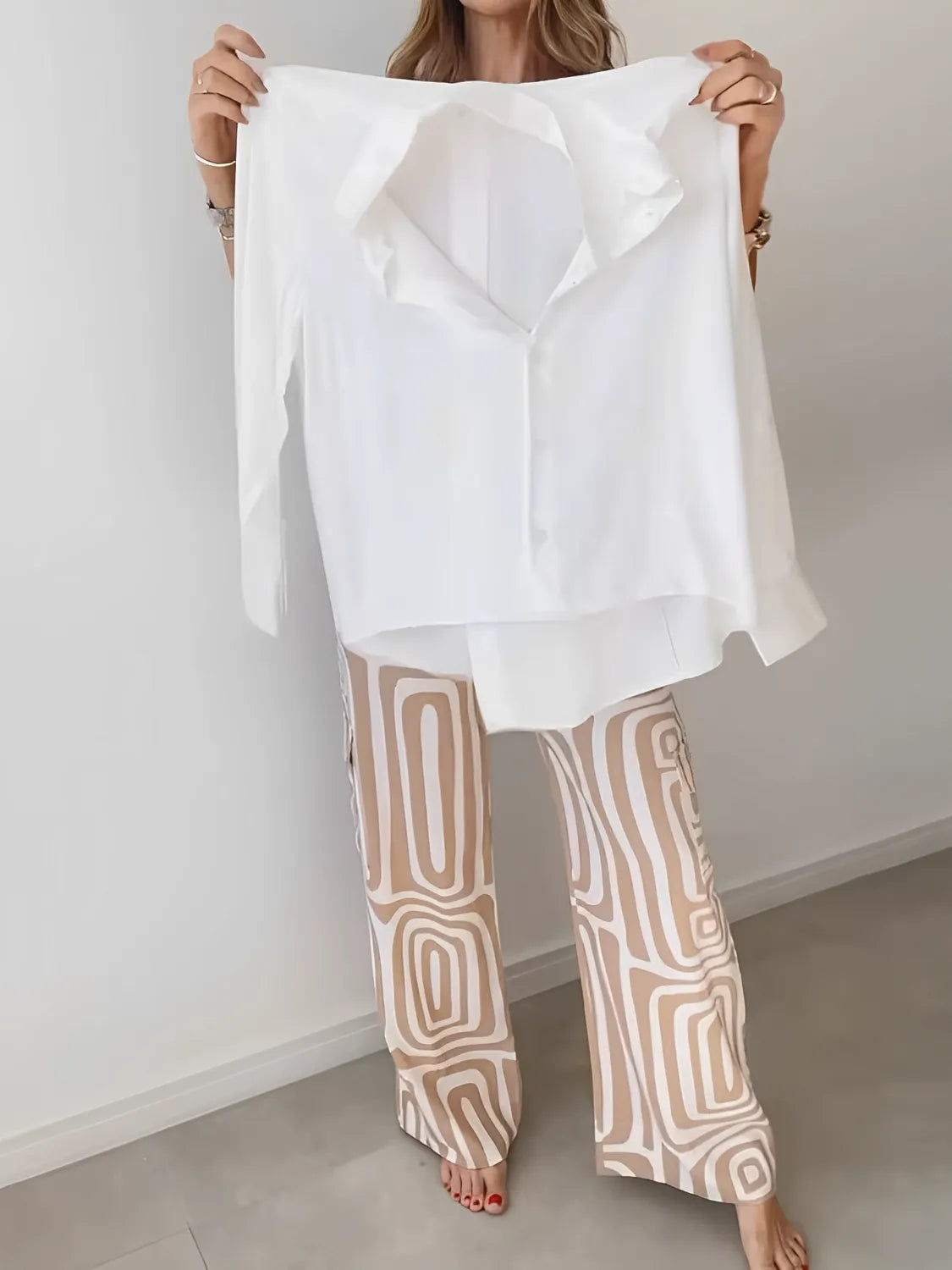 Conjunto com Camisa de Manga Longa e Calça Estampa Geométrica - Bianca