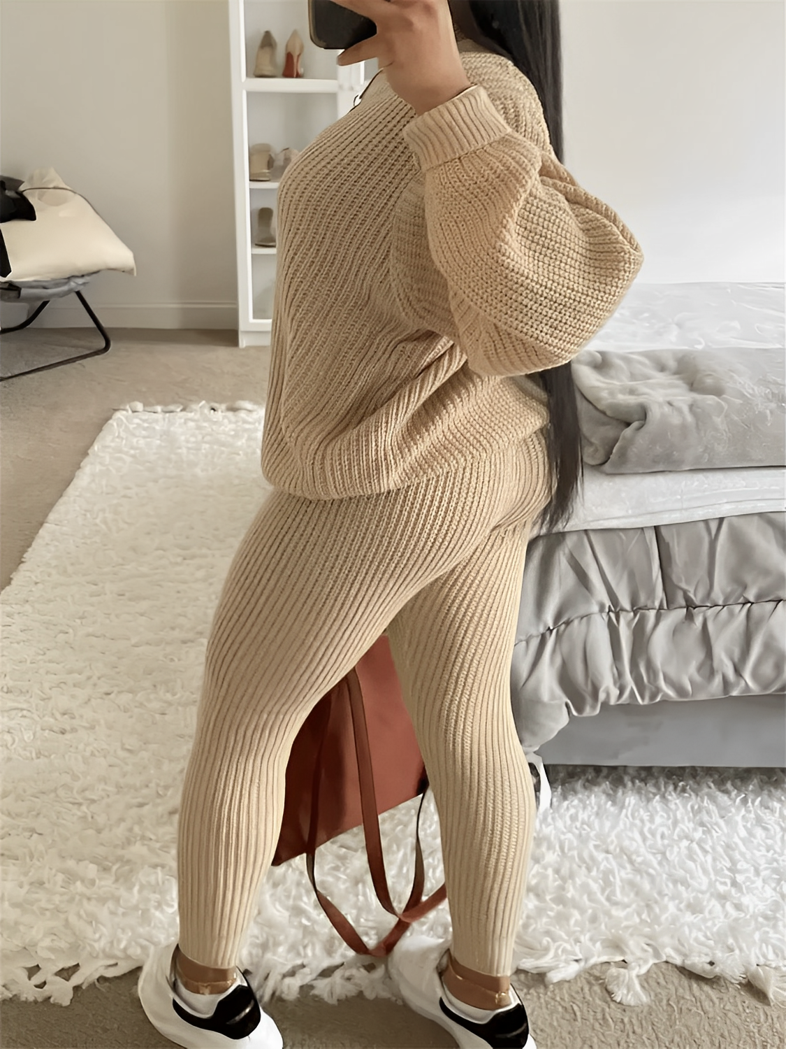 Conjunto de Tricô com Suéter Oversized e Calça Legging Ajustável – Ranya [FRETE FULL]