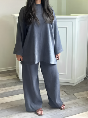 Conjunto Veludo Cotelê Suéter Oversized e Calça Wide Leg – Indira