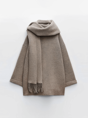 Casaco Oversized em Lã Batida com Cachecol Removível - Marjorie
