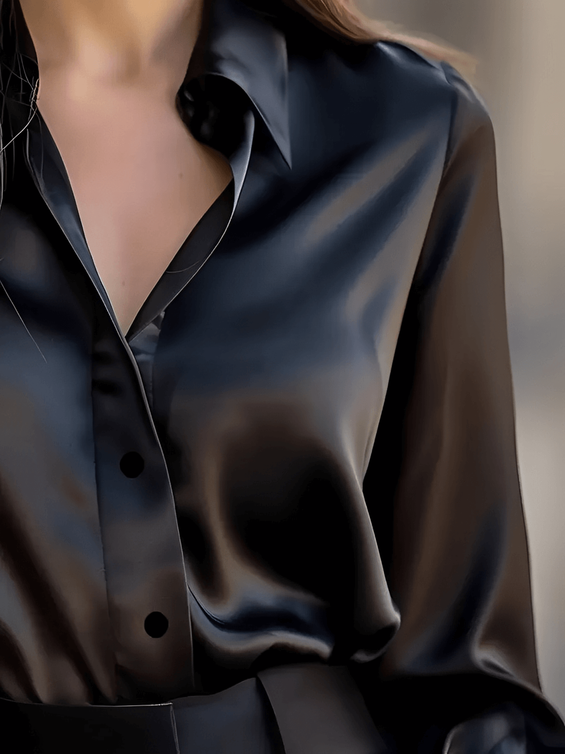 Camisa Acetinada com Gola Lapela e Punhos Retos – Iolanda[FRETE FULL]