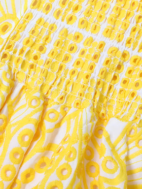 Vestido Midi de Laise com Babados Delicados e Elástico nas Costas – Marina
