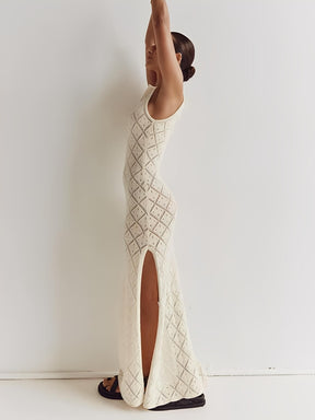 Vestido Longo em Crochê Vazado com Fenda Lateral – Filipa [FRETE FULL]