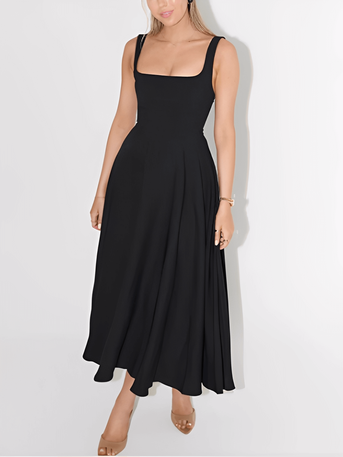 Vestido Longo Evasê com Corset Estruturado e Decote Quadrado - Luciene [FRETE FULL]