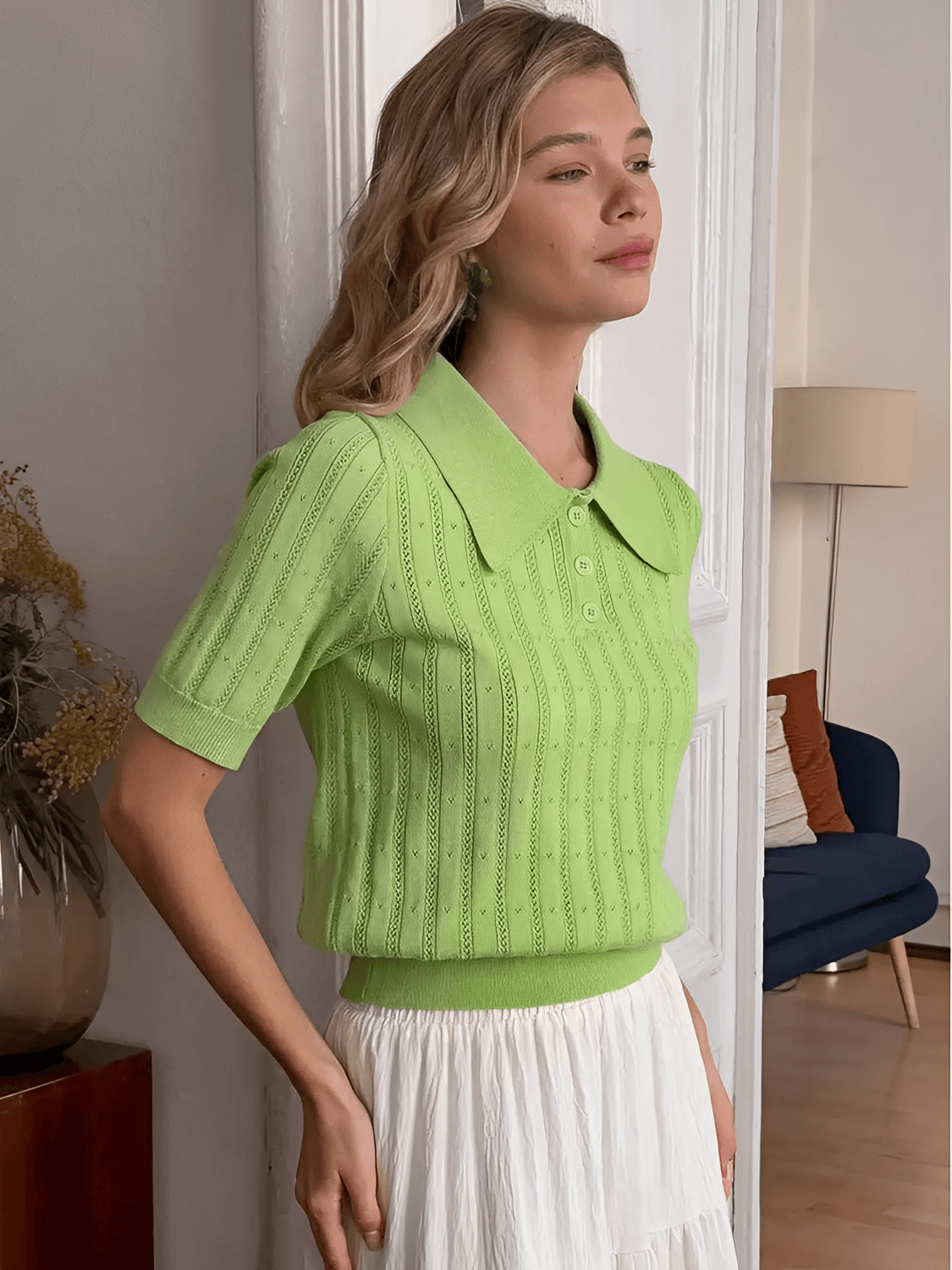 Blusa em Tricô Gola Polo com Costura em Relevo e Botões – Lily