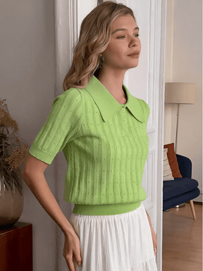 Blusa em Tricô Gola Polo com Costura em Relevo e Botões – Lily