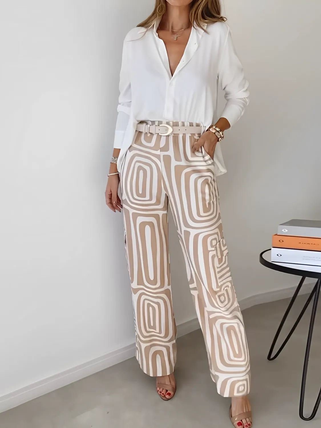 Conjunto com Camisa de Manga Longa e Calça Estampa Geométrica - Bianca