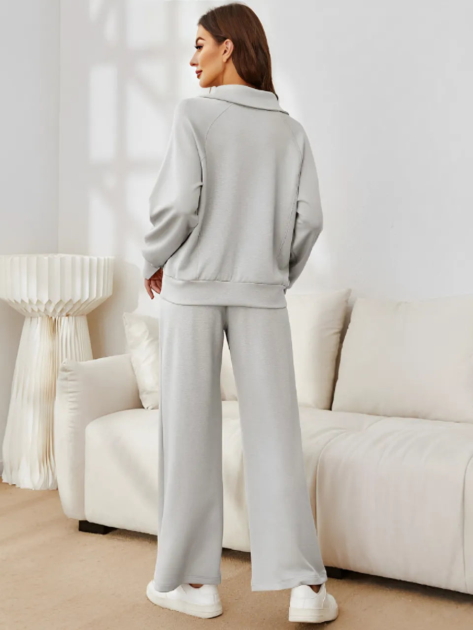 Conjunto com Suéter de Gola Alta e Calça Wide Leg Ajustável - Alessandra