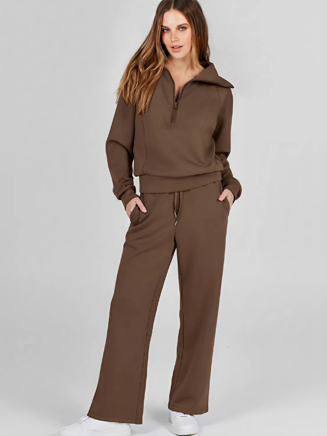 Conjunto Feminino com Suéter Gola Alta Ajustável e Calça Cintura Média com Ajuste de Cordão - Alessandra [FRETE FULL]