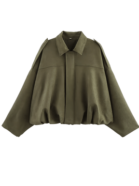 Jaqueta Bomber Oversized em Camurça com Recortes – Ione [FRETE FULL]