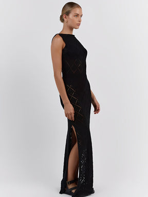 Vestido Longo em Crochê Vazado com Fenda Lateral – Filipa [FRETE FULL]