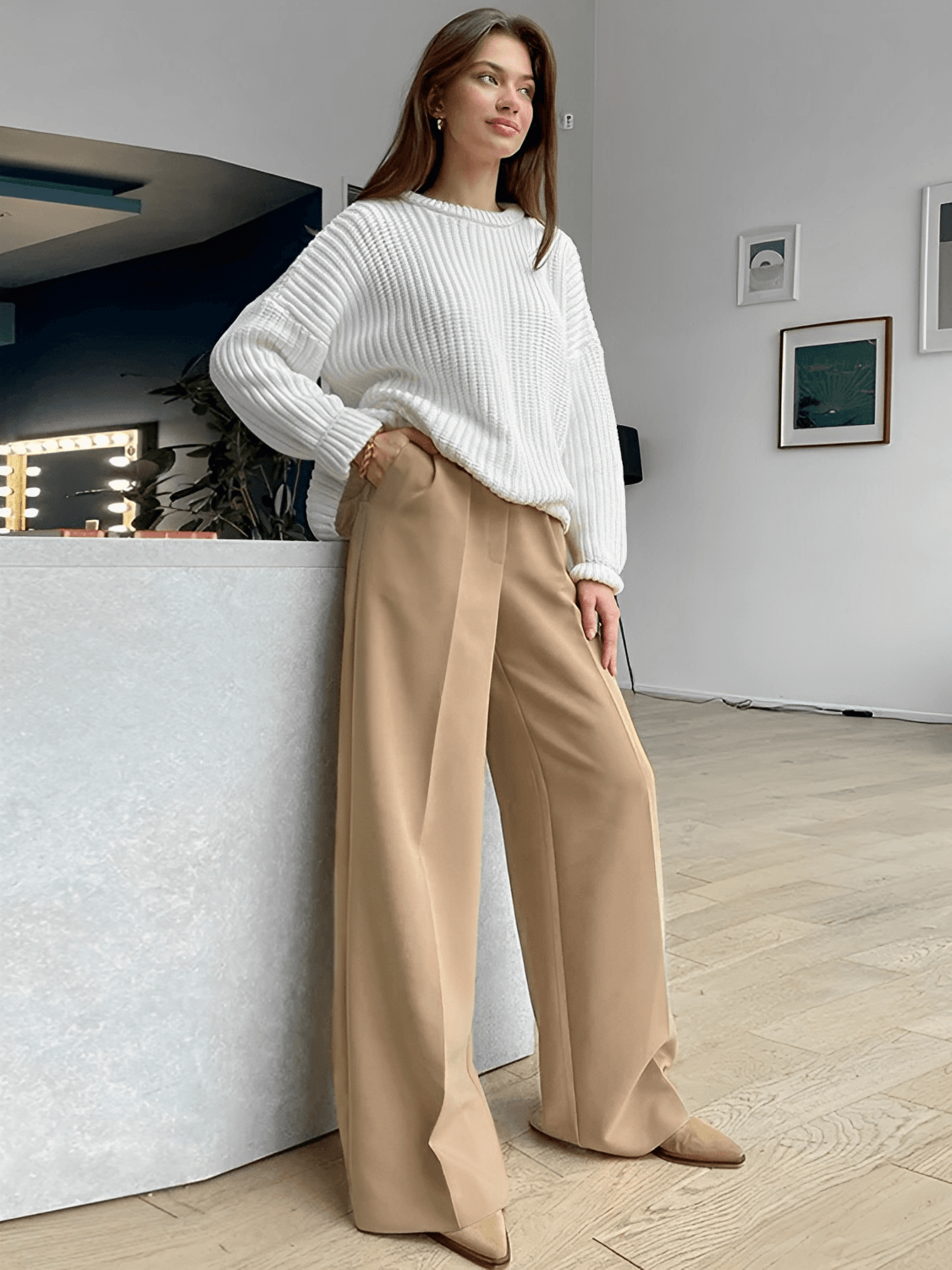 Calça Feminina Wide Leg em Alfaiataria com Cintura Alta e Bolsos – Madison [FRETE FULL]