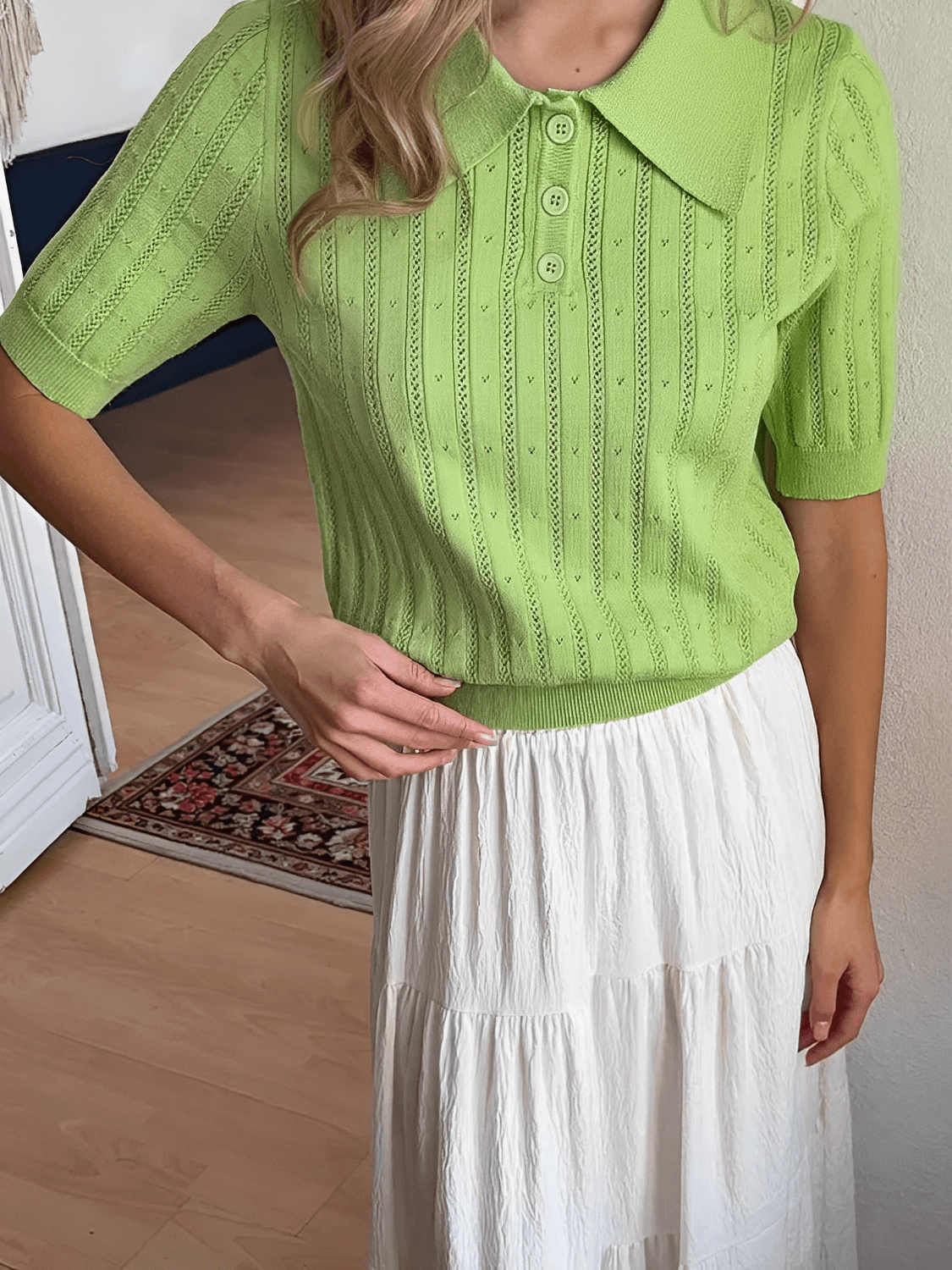 Blusa em Tricô Gola Polo com Costura em Relevo e Botões – Lily