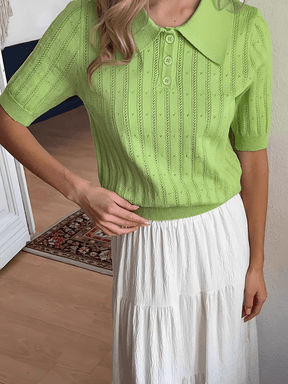 Blusa em Tricô Gola Polo com Costura em Relevo e Botões – Lily
