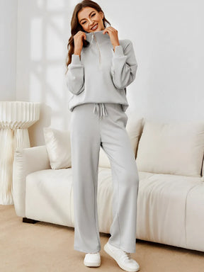 Conjunto Feminino com Suéter Gola Alta Ajustável e Calça Cintura Média com Ajuste de Cordão - Alessandra [FRETE FULL]