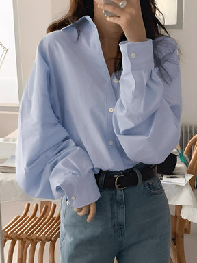 Camisa Oversized de Manga Longa com Colarinho Virado e Botões – Lane [FRETE FULL]