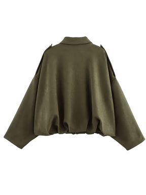 Jaqueta Bomber Oversized em Camurça com Recortes – Ione [FRETE FULL]