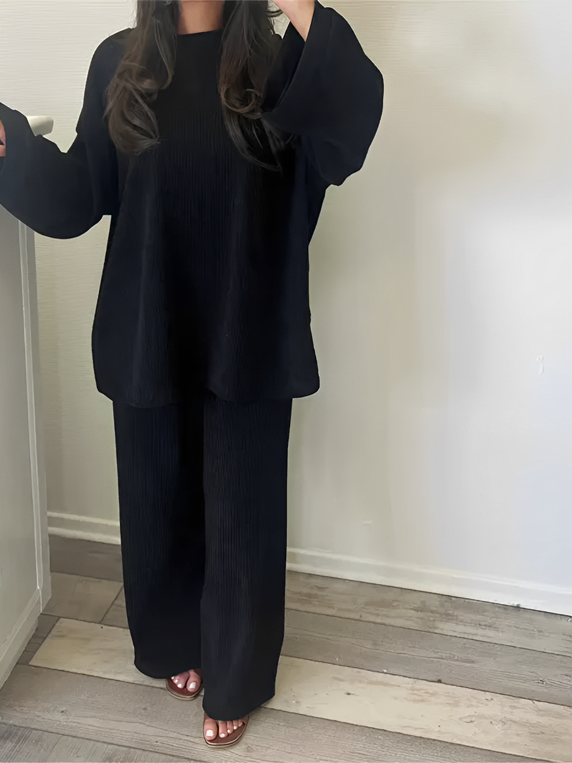 Conjunto Veludo Cotelê Suéter Oversized e Calça Wide Leg – Indira