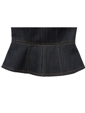 Conjunto Jeans 3 Peças Blazer Corset Peplum e Calça Pantalona - Kendall