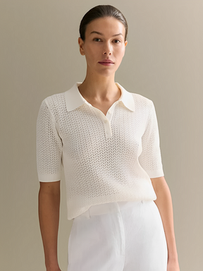 Blusa em Viscose Texturizada com Gola Polo e Botões - Tábata