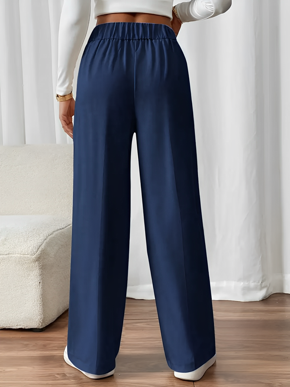 Calça de Alfaiataria Reta com Cintura Elástica Botões e Bolsos - Lizete [FRETE FULL]