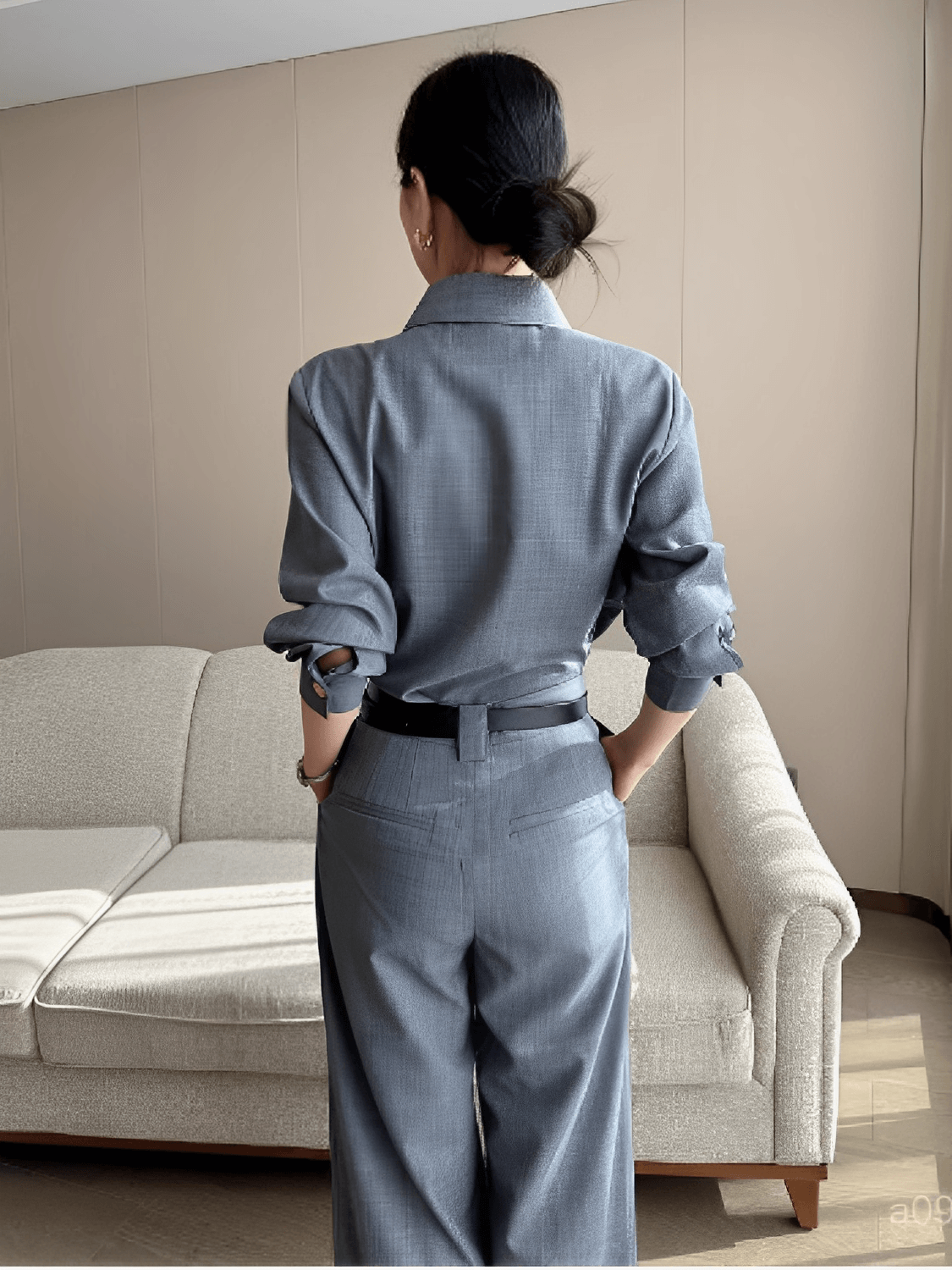 Calça Wide Leg em Alfaiataria Texturizada com Cintura Alta – Alyssa