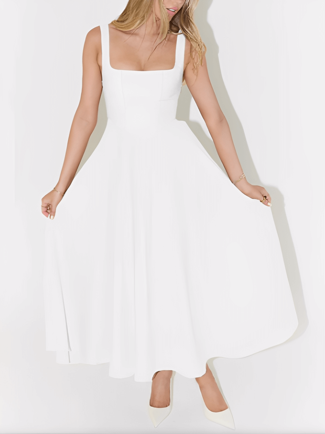 Vestido Longo Evasê com Corset Estruturado e Decote Quadrado - Luciene [FRETE FULL]