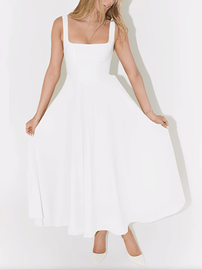 Vestido Longo Evasê com Corset Estruturado e Decote Quadrado - Luciene [FRETE FULL]