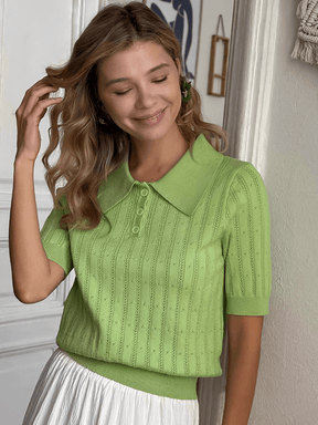 Blusa em Tricô Gola Polo com Costura em Relevo e Botões – Lily