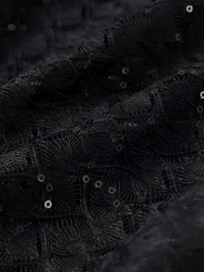 Macacão de Renda com Lantejoulas Plumas e Calça Flare de Veludo - Noir