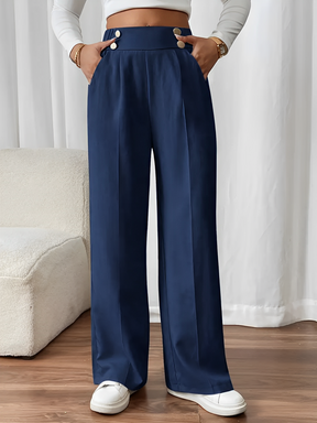 Calça de Alfaiataria Reta com Cintura Elástica Botões e Bolsos - Lizete [FRETE FULL]
