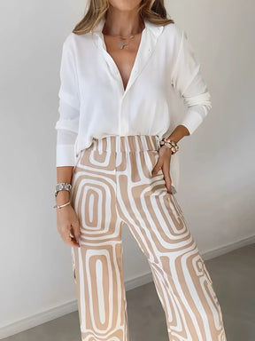 Conjunto com Camisa de Manga Longa e Calça Estampa Geométrica - Bianca