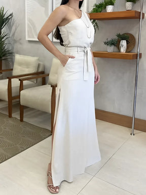 Conjunto com Blusa de Ombro Único e Saia Longa de com Amarração - Malena [FRETE FULL]