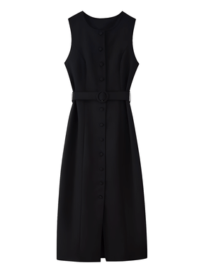 Vestido Midi Sem Mangas com Botões Forrados Cinto e Fenda – Selena [FRETE FULL]