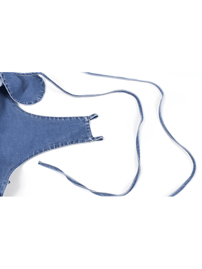 Macacão Jeans com Ombros de Babados Amarração e Decote nas Costas - Poliana