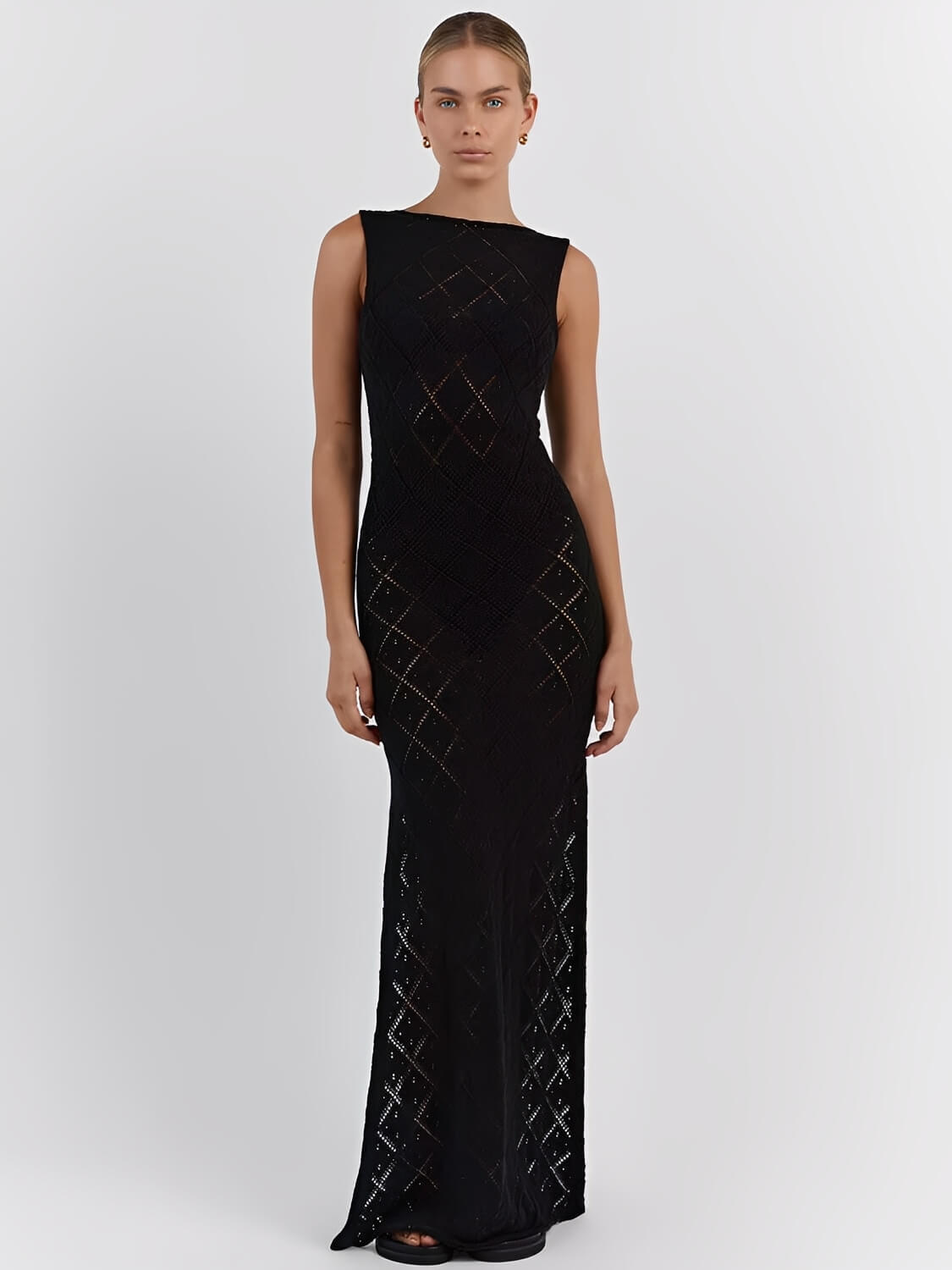 Vestido Longo em Crochê Vazado com Fenda Lateral – Filipa [FRETE FULL]