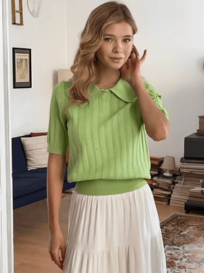 Blusa em Tricô Gola Polo com Costura em Relevo e Botões – Lily