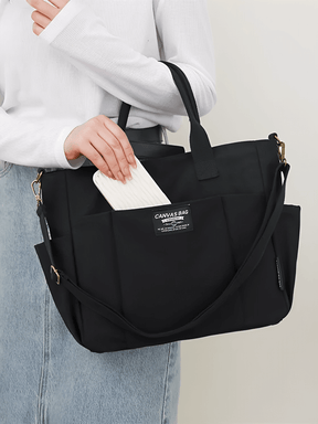 Bolsa Grande em Lona com Alça Ajustável Removível e Bolsos – Rania