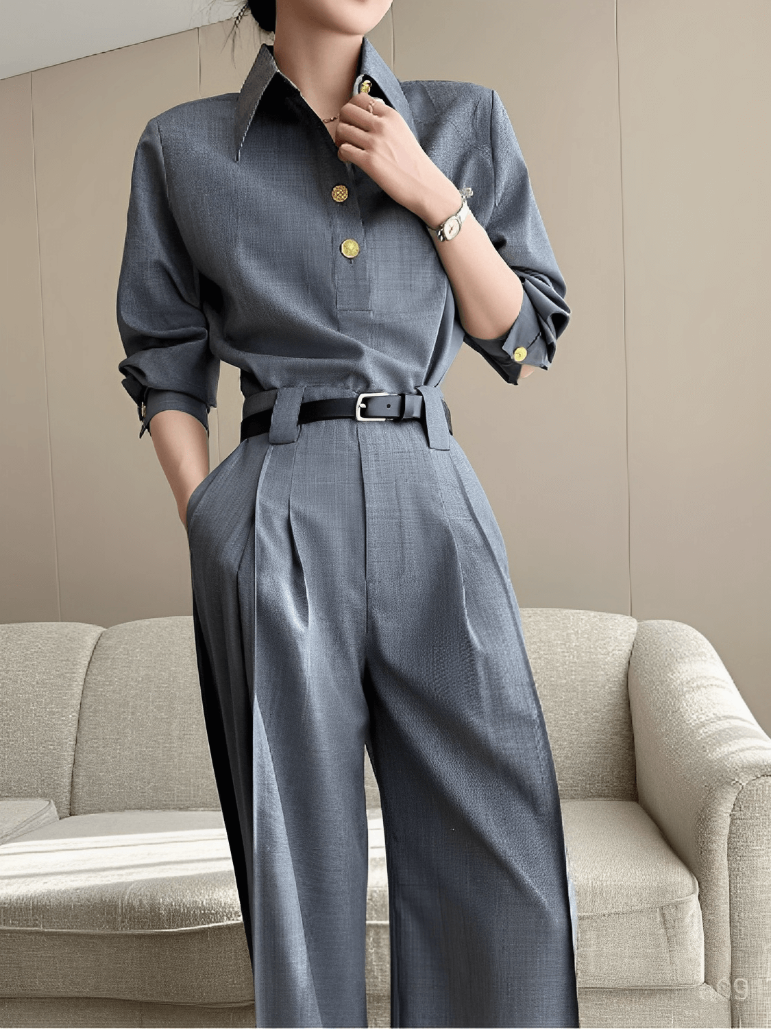 Calça Wide Leg em Alfaiataria Texturizada com Cintura Alta – Alyssa